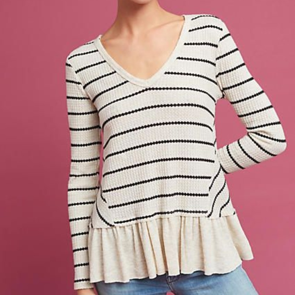 Eri + Ali | Waffled V-Neck Peplum Top XS